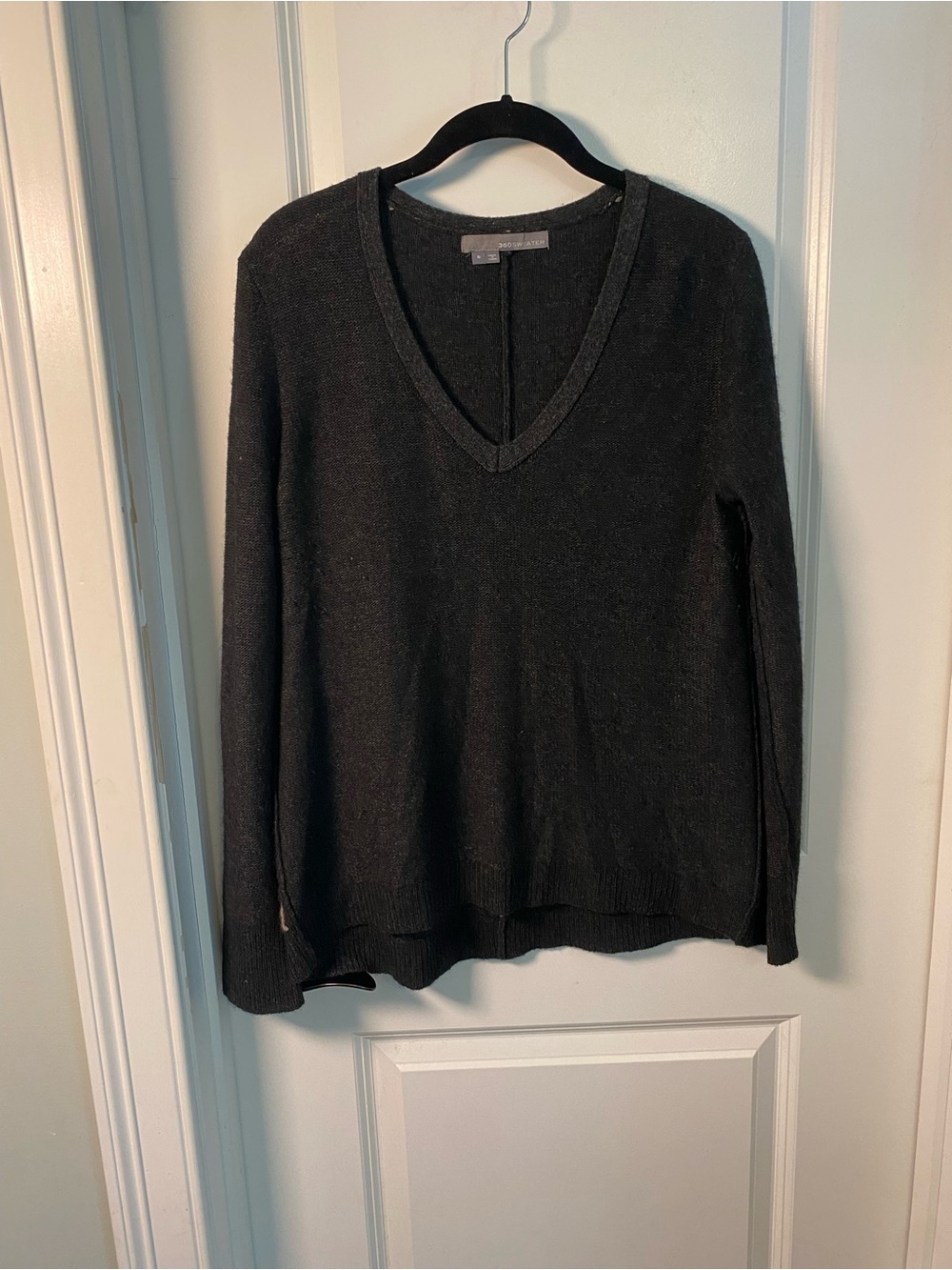 360 Sweater Women's V-Neck Wool Blend Crochet Back Detail Sweater